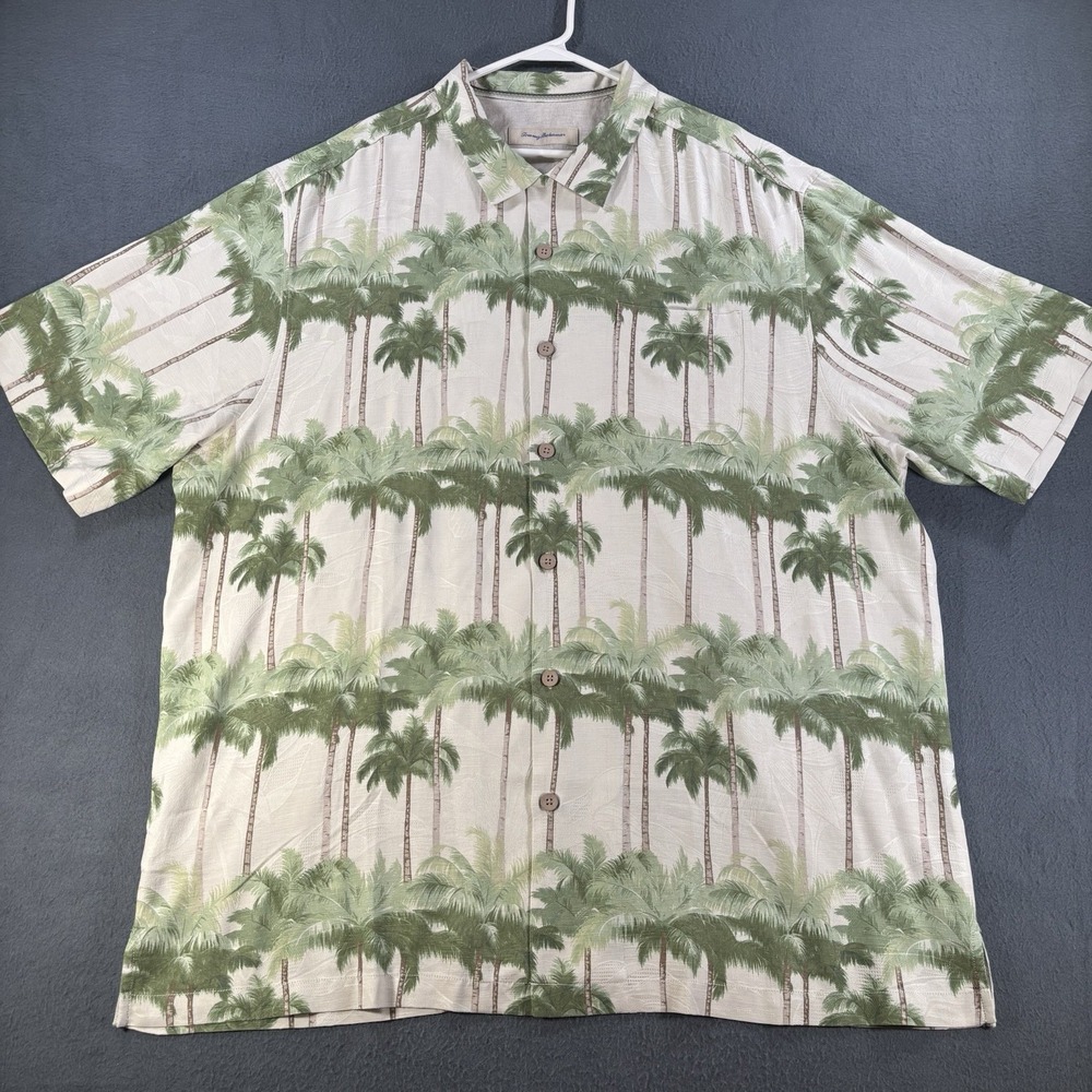 Tommy Bahama Silk Camp Shirt Men's 2XLT Palm Tree AOP Big & Tall Hawaiian Beach